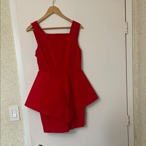 Vibrant Red Ruffled Peplum Cocktail Dress